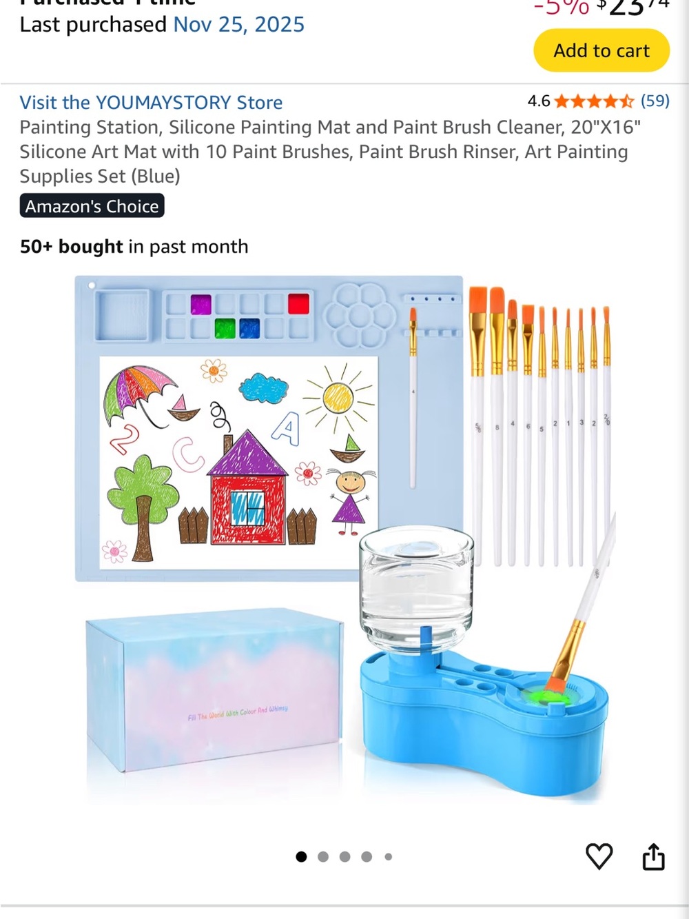 Amazon Blue Silicone Painting Mat and Brush Set with Multicolor Paints